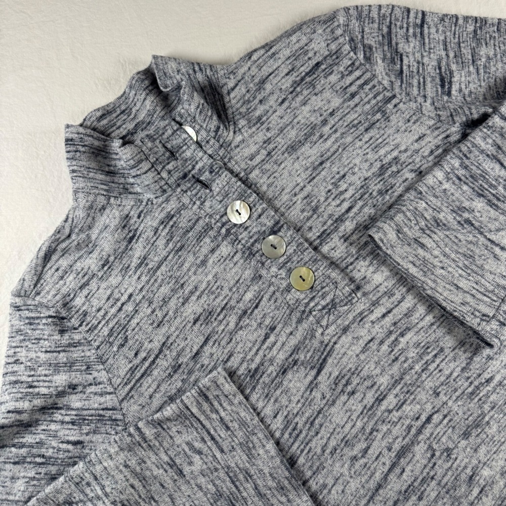 Soft Surroundings Women's Size M Blue Space Dye Button Neck Tunic Pullover 29958
